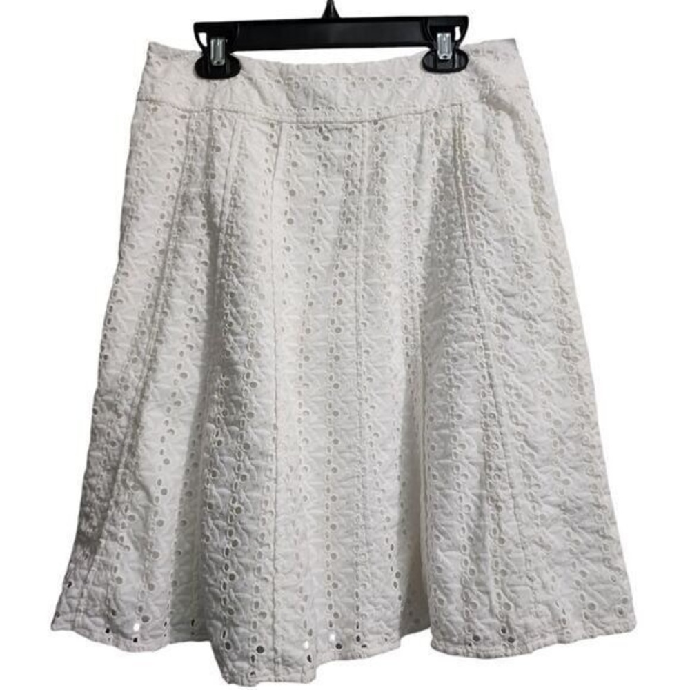 Ann Taylor White Eyelet Lace A-Line Skirt Summer Floral Cutout‎ Feminine Size 2